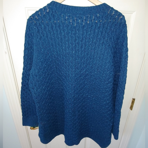 EUC Plus Size Lands’ End Teal Blue Flecked Crew Neck High-Low Sweater – Size 1X - Picture 8 of 8